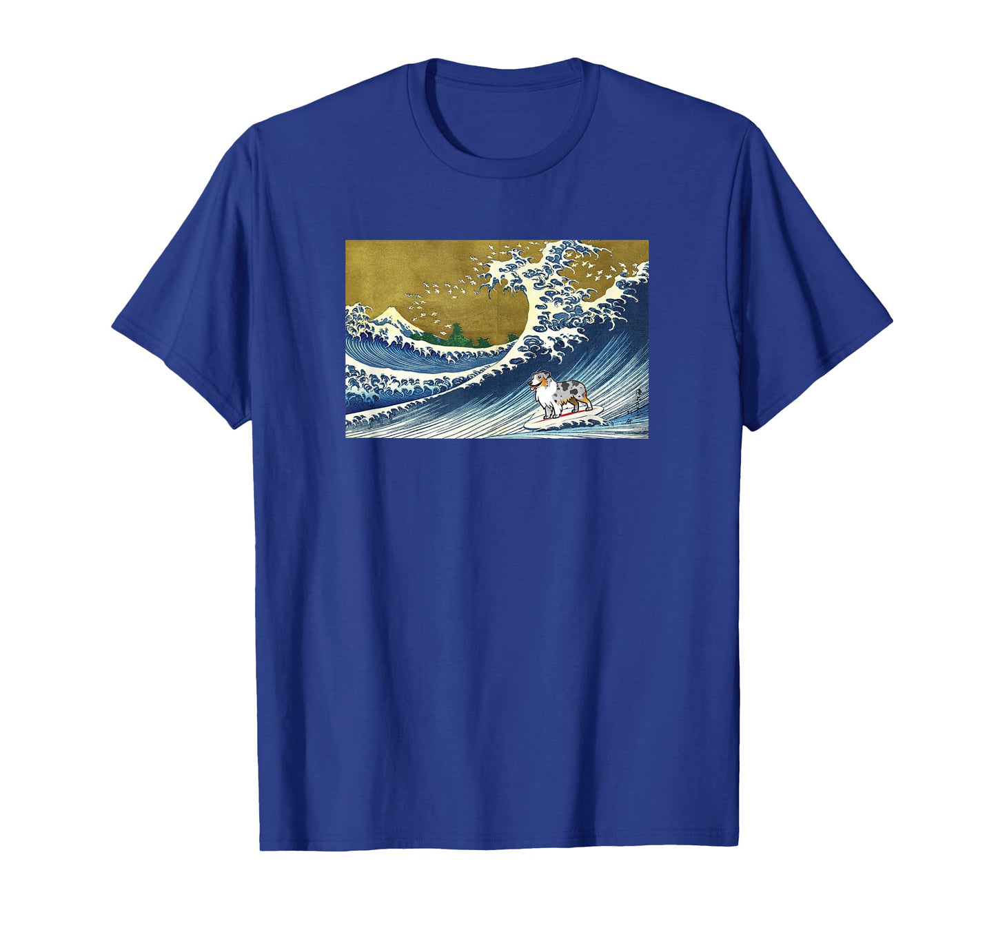 Funny Retro Vintage Surfing a Wave Blue Merle Aussie Lover T-Shirt