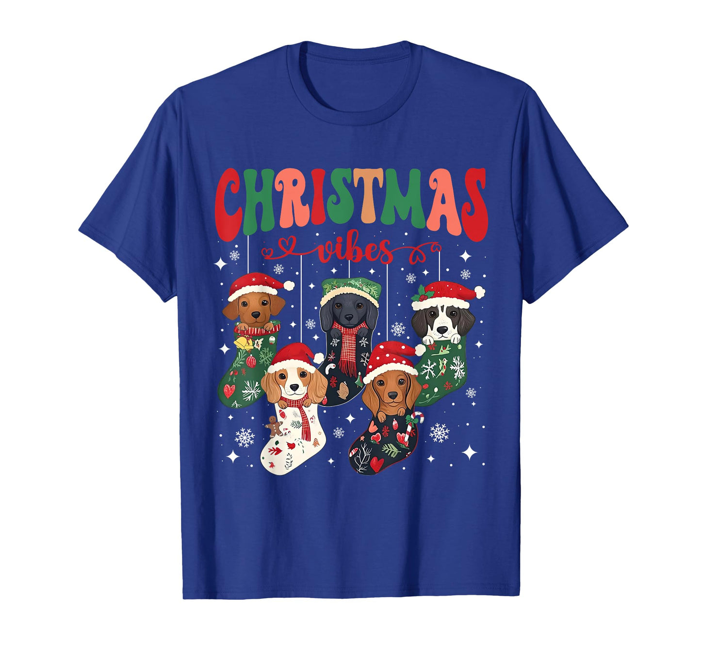 Cute Santa Hat Dachshund in Socks Christmas Vibes Weiner Dog T-Shirt