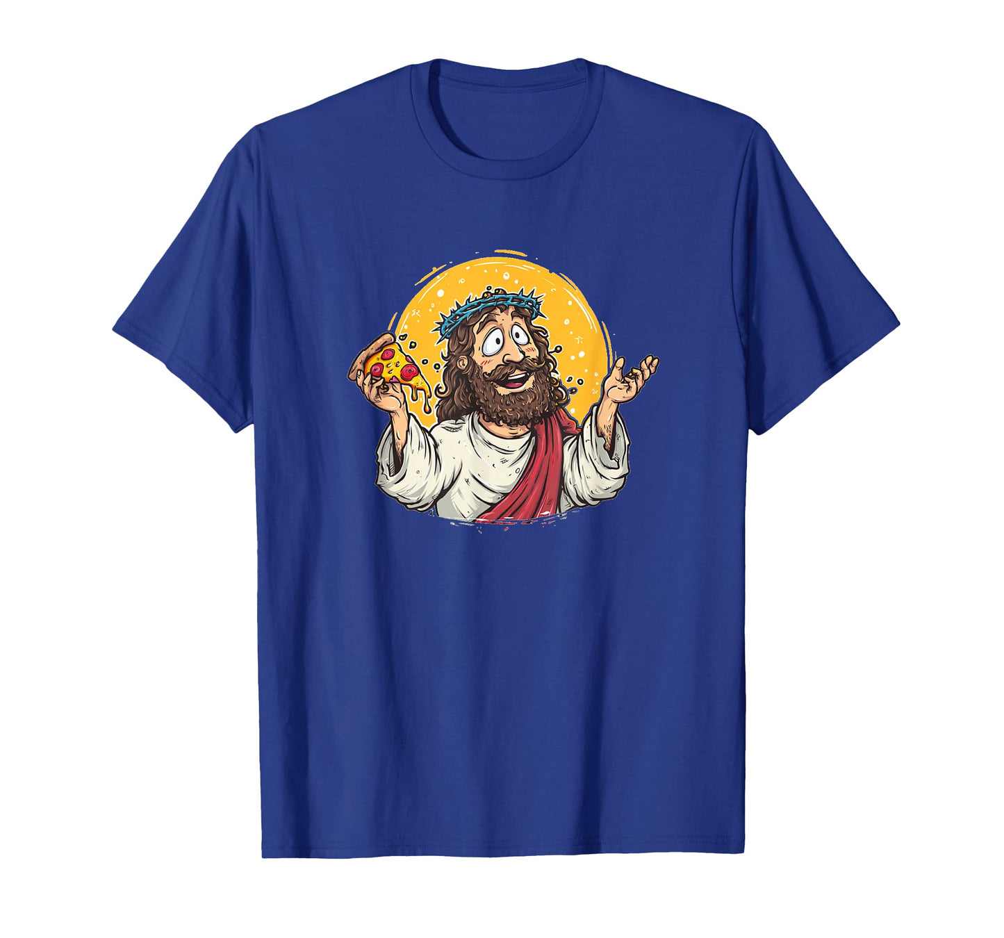 Funny Cartoon Jesus Christ with Pizza Slice Costume T-Shirt