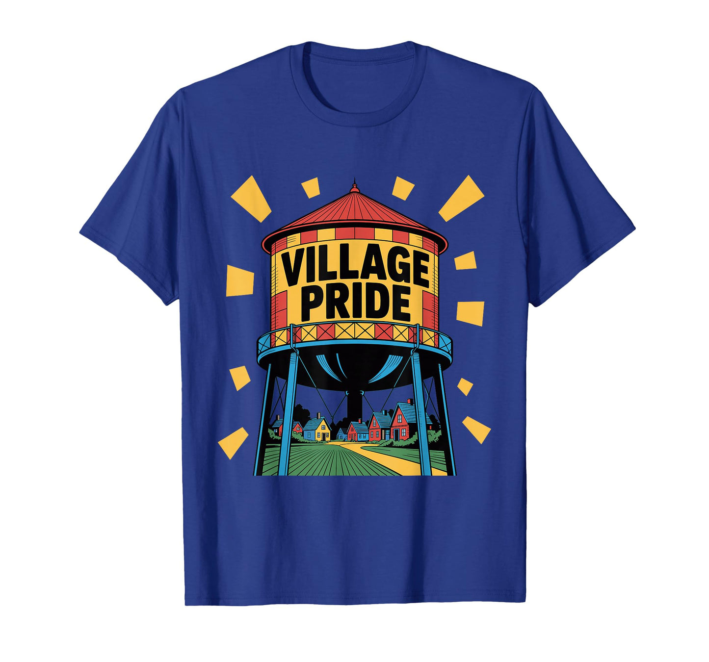 Pop Art Water Tower Colorful Village Design T-Shirt