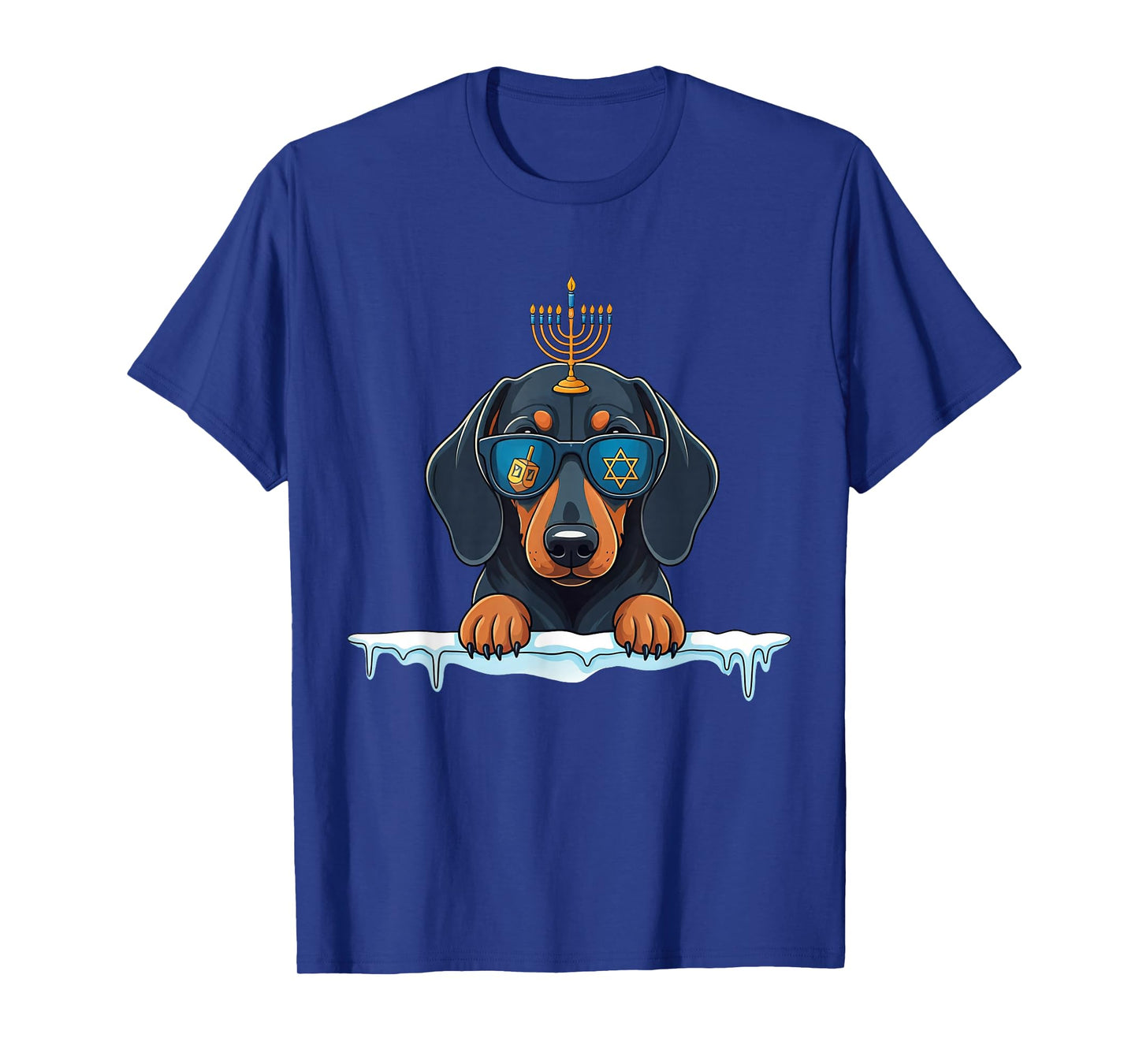 Dachshund Menorah Dreidel Jewish Hanukkah Womens Mens Kids T-Shirt