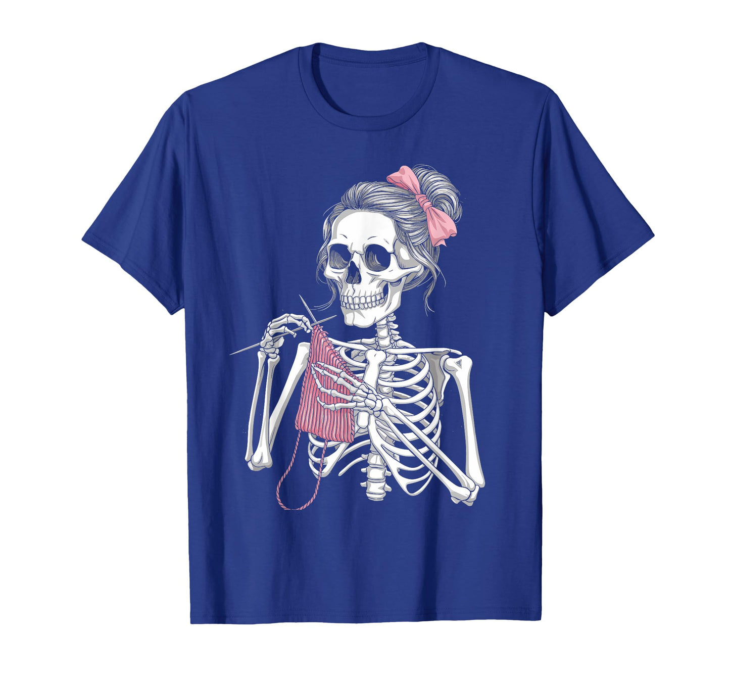 Skeleton Messy Bun Crochet Knitting Lovers Spooky Halloween T-Shirt