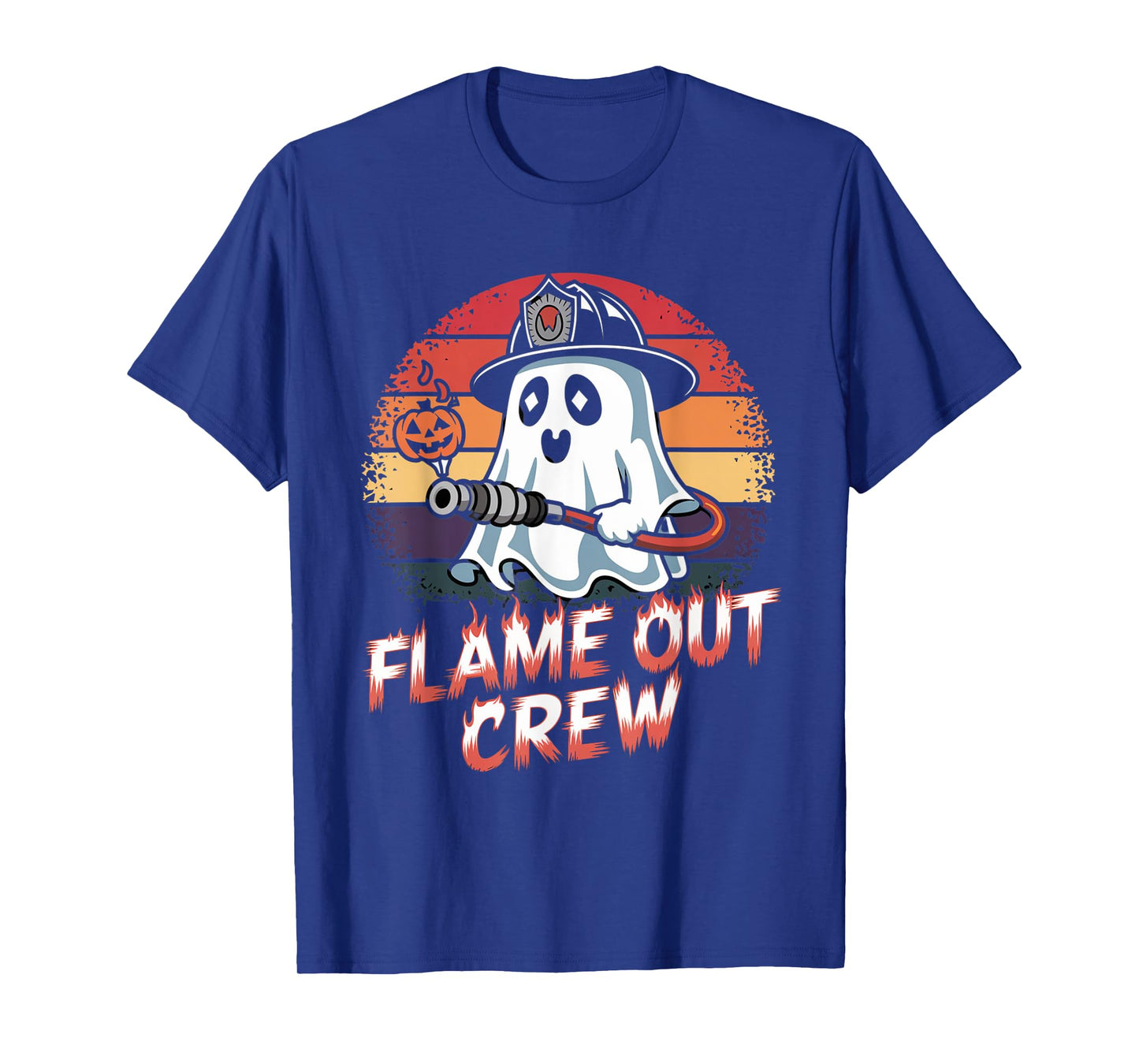 Flame Out Crew Ghost Firefighter Halloween Retro Tee T-Shirt