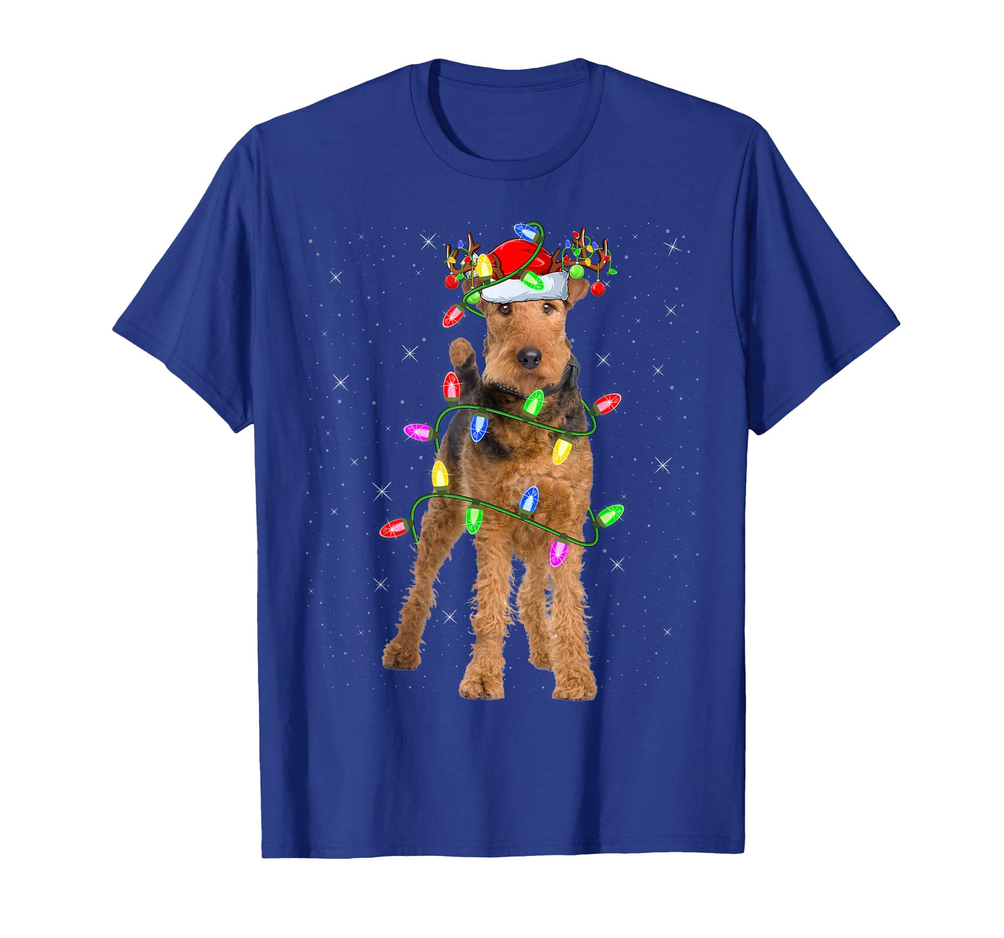 Xmas Holiday Lighting Santa Airedale Terrier Christmas T-Shirt