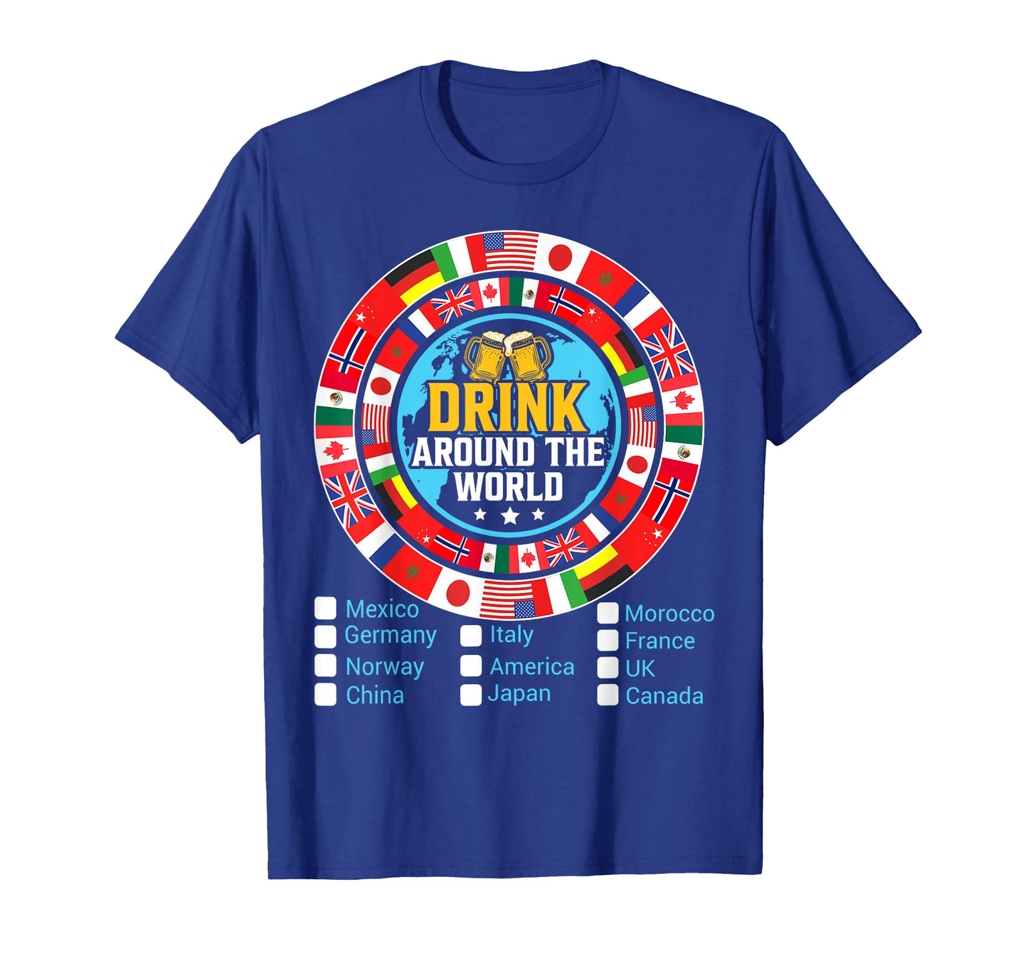 Drink Around The World - Vacation Drinking Map Chart T-Shirt, Small, Black