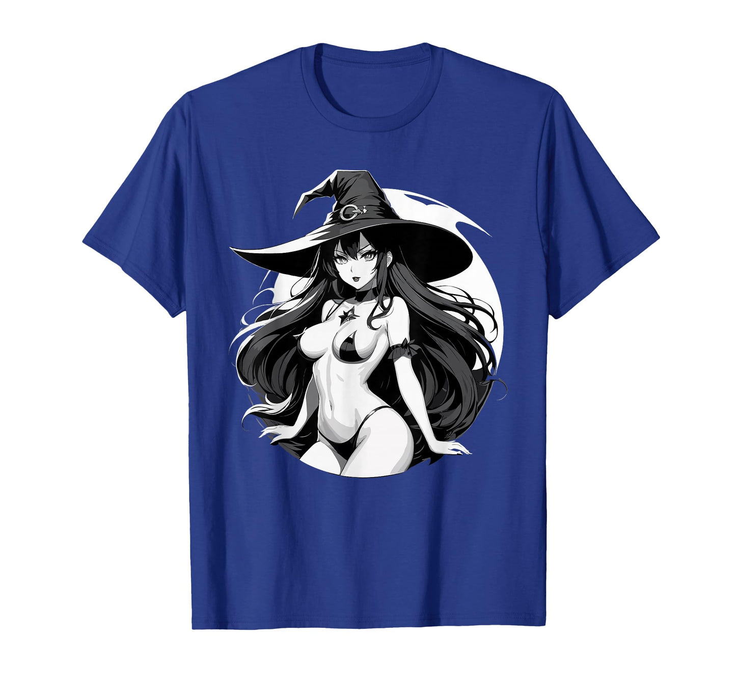 Sexy Waifu Witch Anime Girl Japanese in Black and White Art T-Shirt