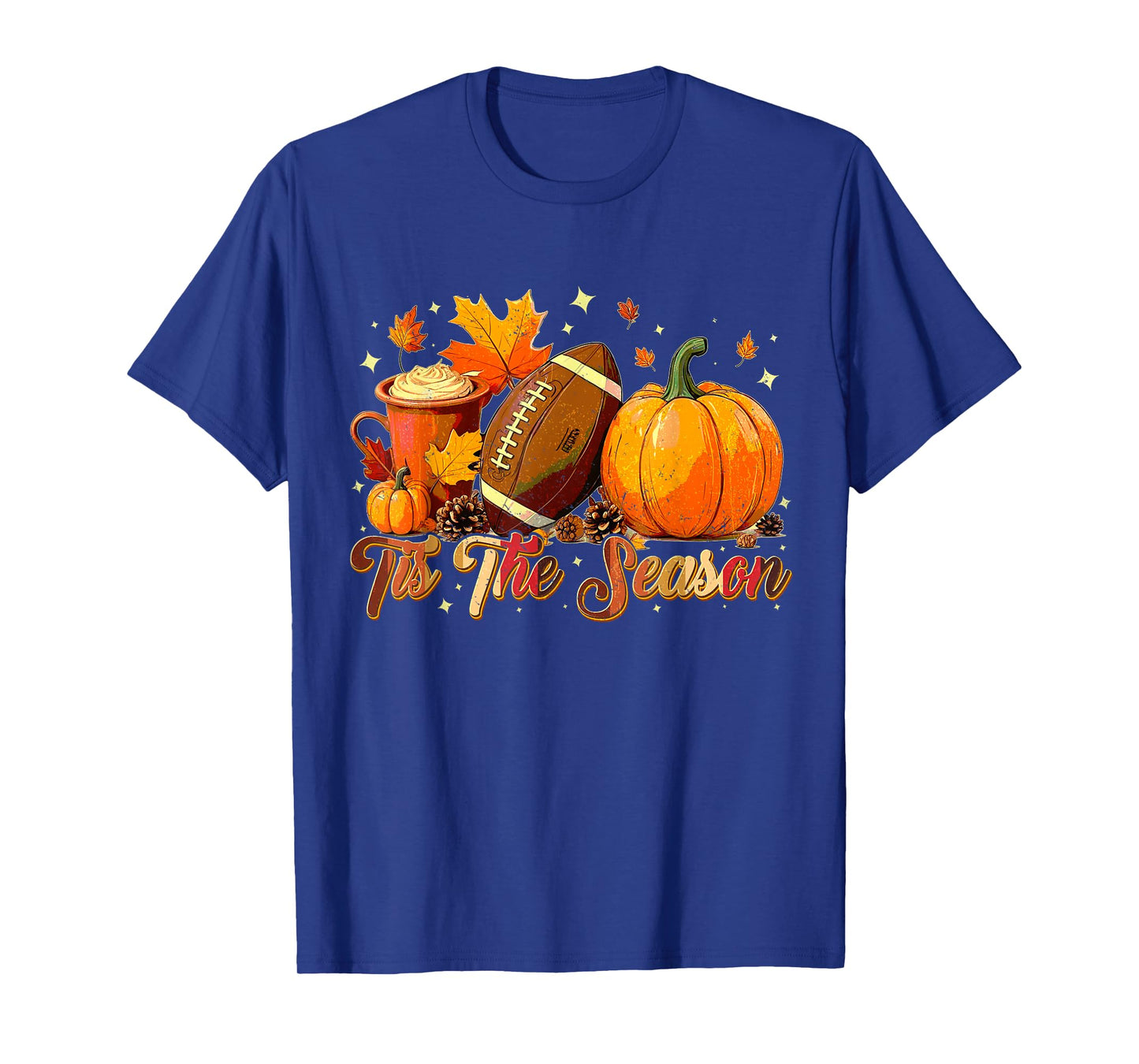 Tis The Season American Football Pumpkin Autumn Fall Leaves T-Shirt