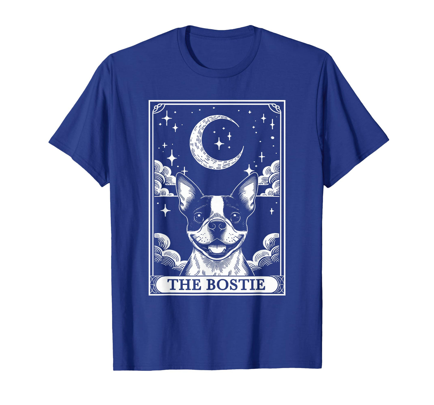 Tarot Card Vintage Crescent Moon Boston Terrier Dog Mom T-Shirt