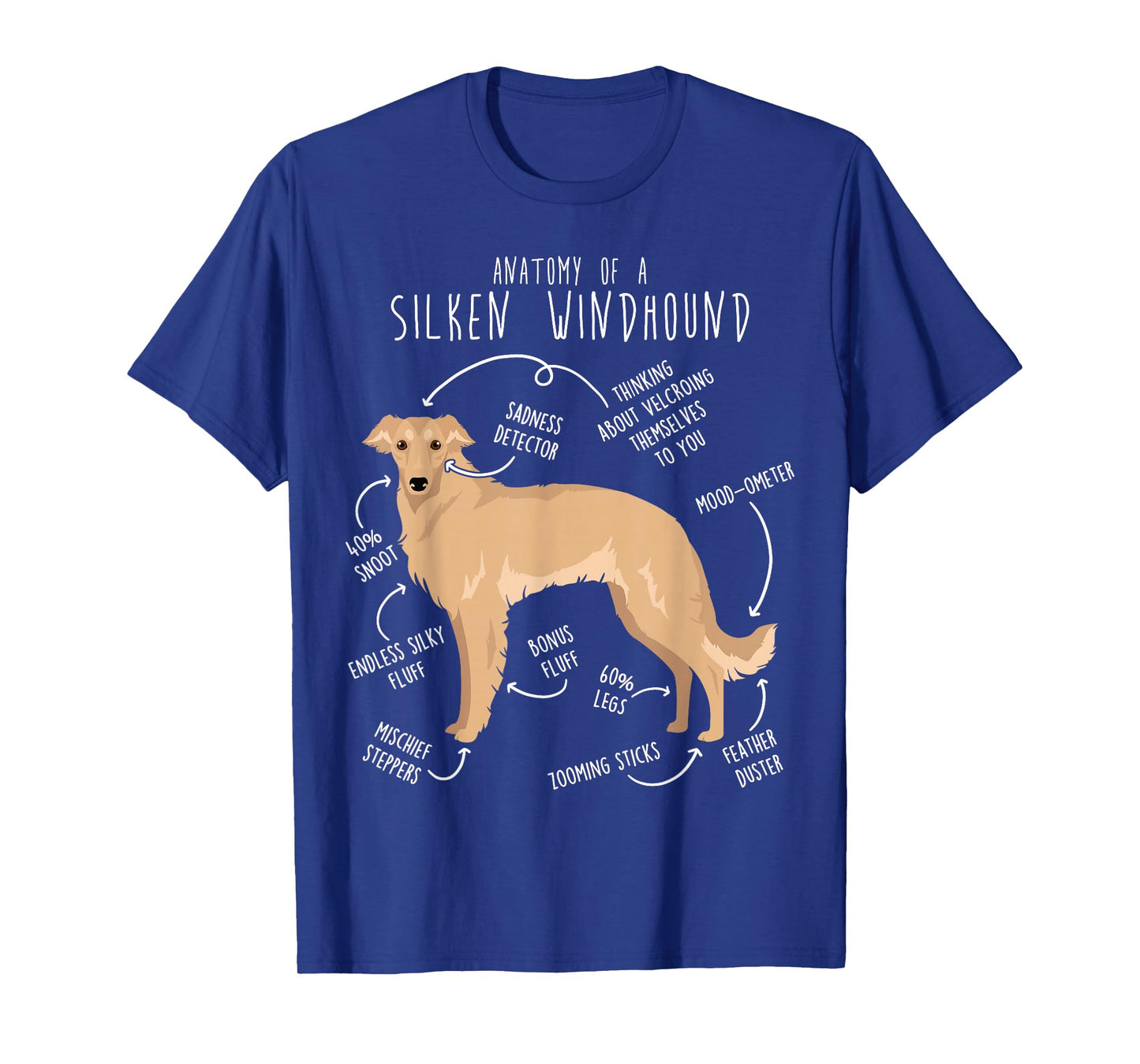 Silken Windhound Anatomy, Funny Cute Pet Lover Fawn Cream T-Shirt