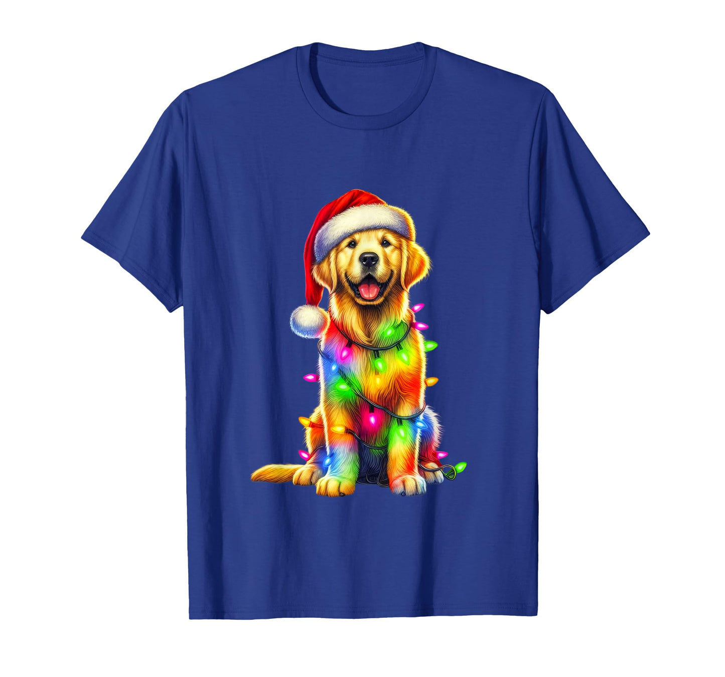Golden Retriever Christmas Lights Santa Hat Xmas Dog Lover T-Shirt