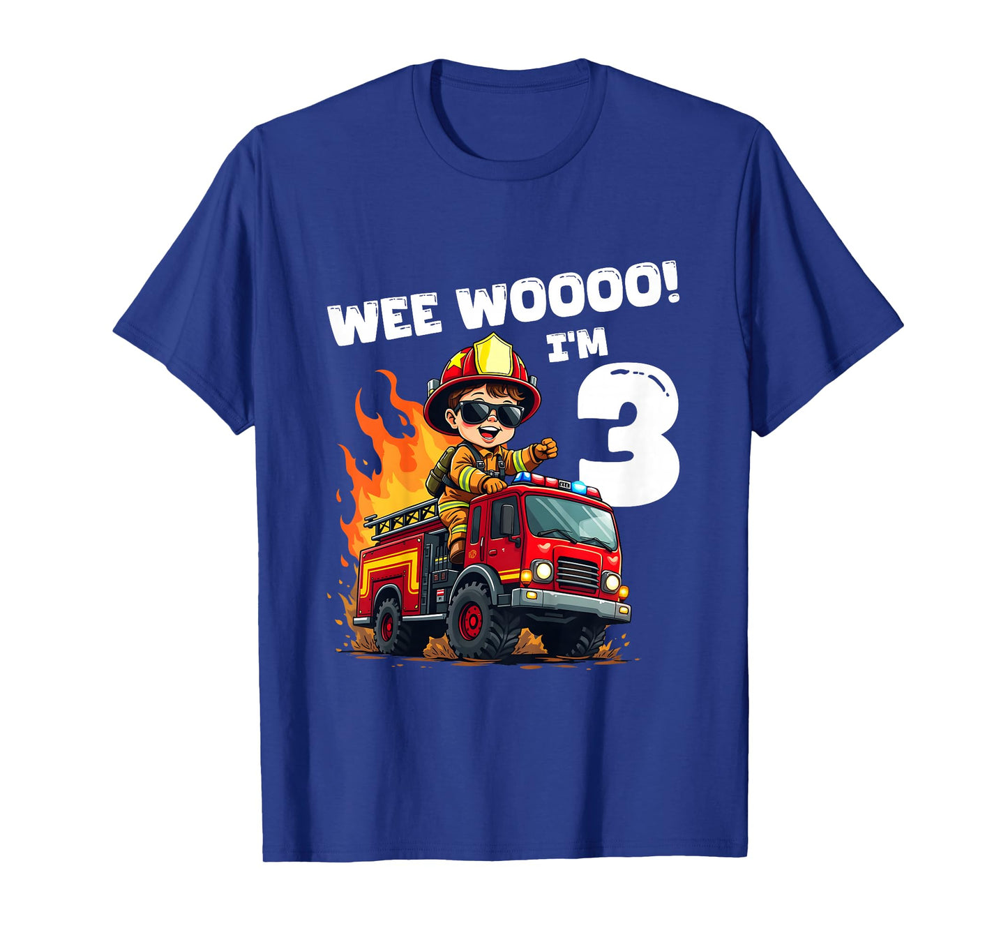 3 Year Old 3rd Birthday Fire Truck Wee Woo Toddler Party T-Shirt