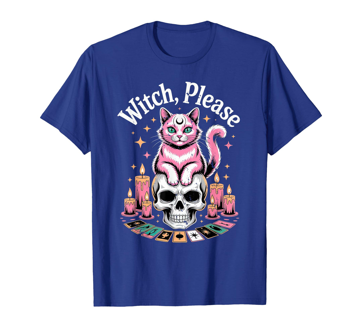 Kawaii Cat with Wings Skull Candles and Crescent Moon Goth Men Women Kids T-Shirt