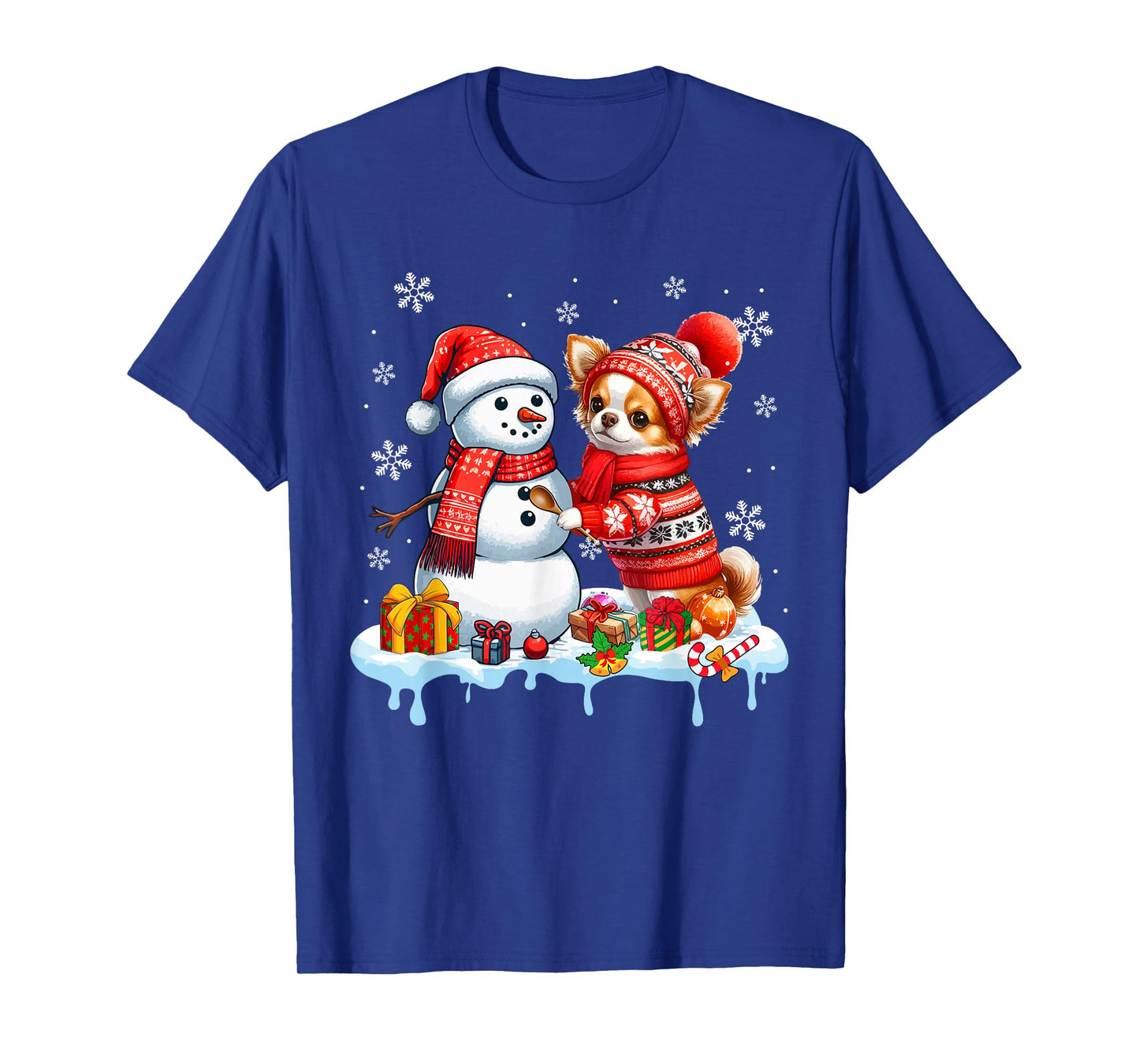 Santa Chihuahua Builds Snowman Christmas Dog Owner Kids T-Shirt