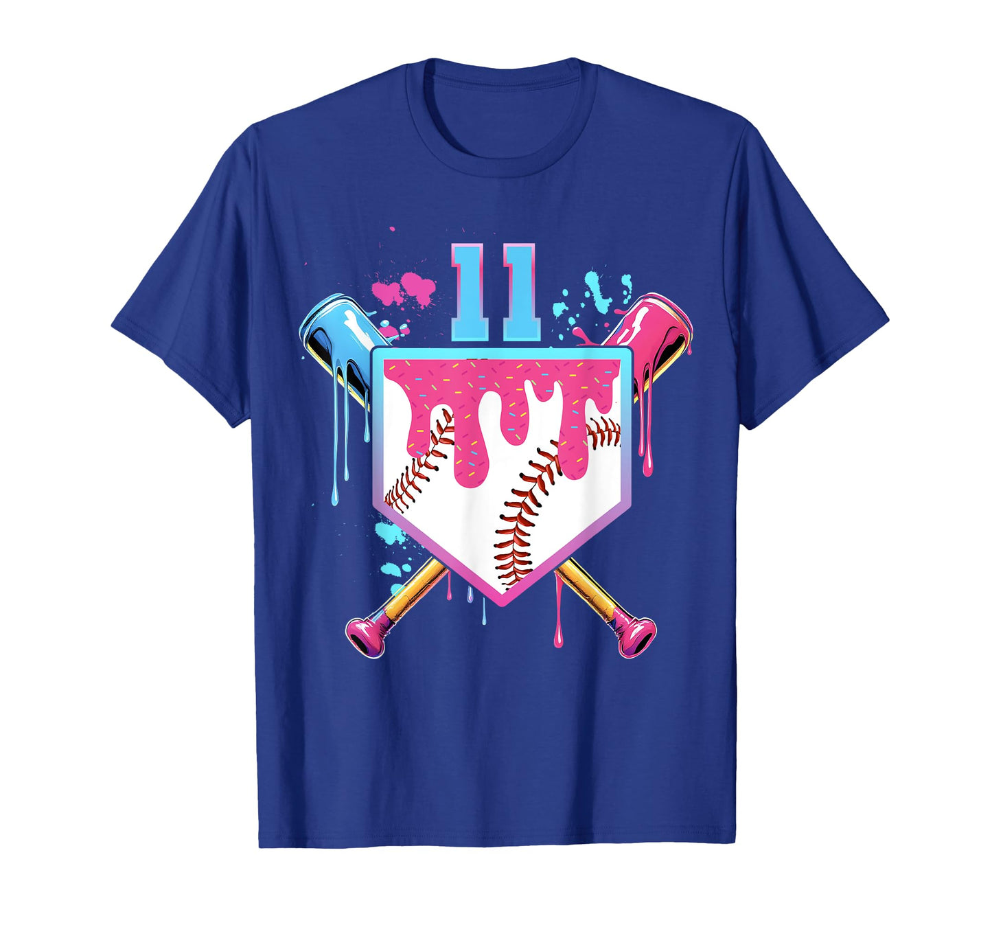 Baseball 11 Year Old Ice Cream Drip 11th Birthday Number 11 T-Shirt