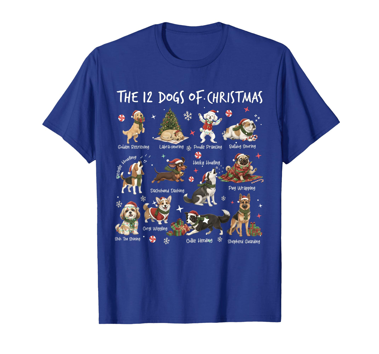 Cute 12 Dogs Xmas Funny Dog Lovers Christmas Men Women Kids T-Shirt