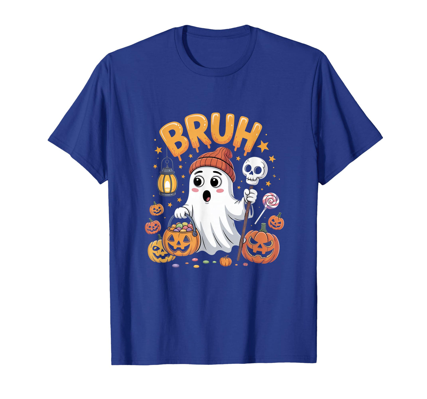 Bruh Ghost Funny Expression Pumpkin Lantern Spooky Design T-Shirt