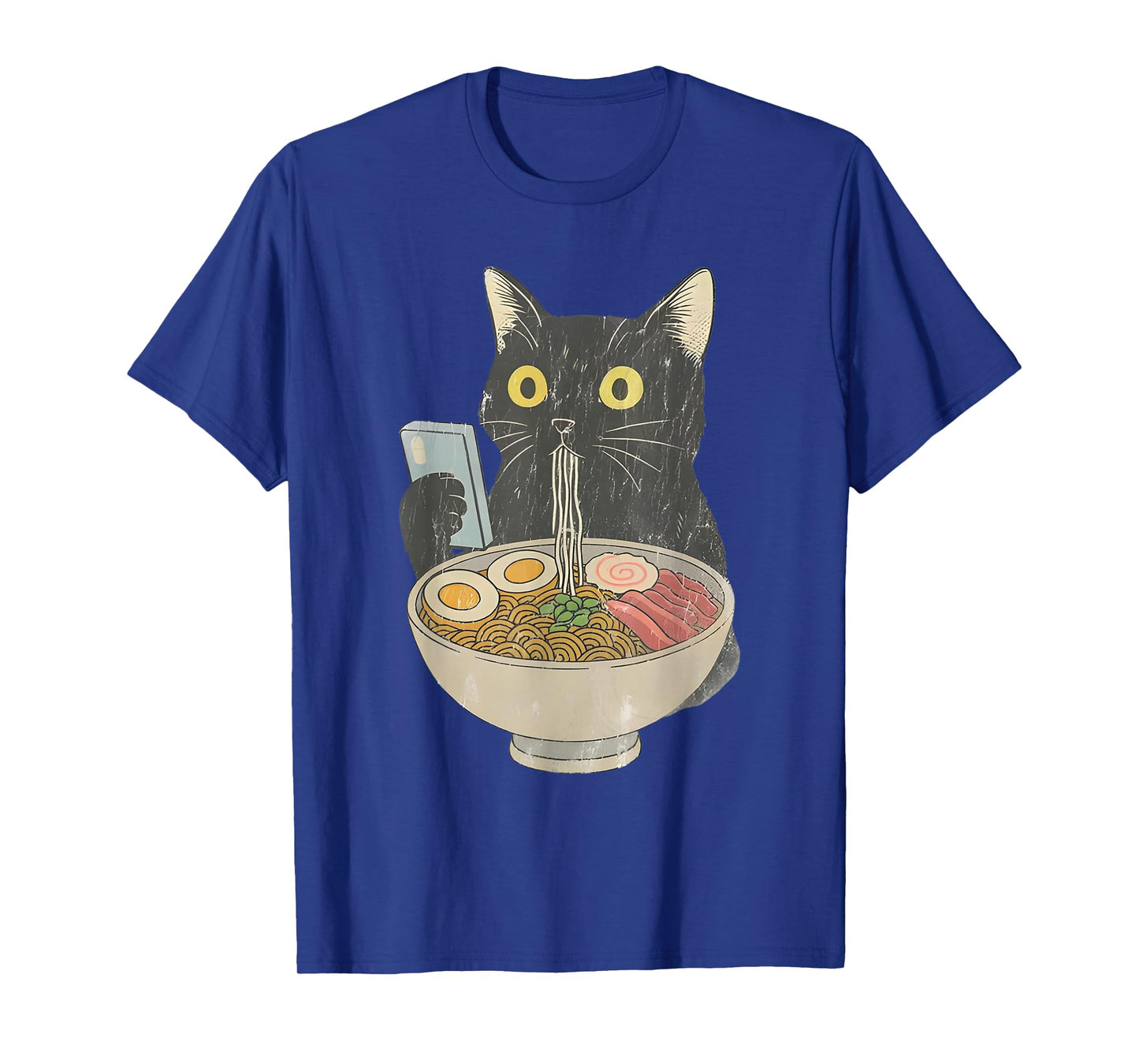 Kawaii Cat Eating Ramen Noodles with Phone Funny Anime Cats T-Shirt