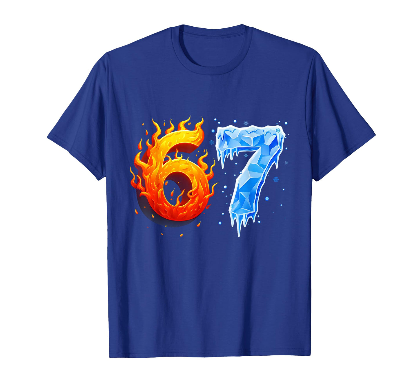 67 Six Seven 6-7 Flaming Ice Funny Teen Kids Brainrot Meme T-Shirt