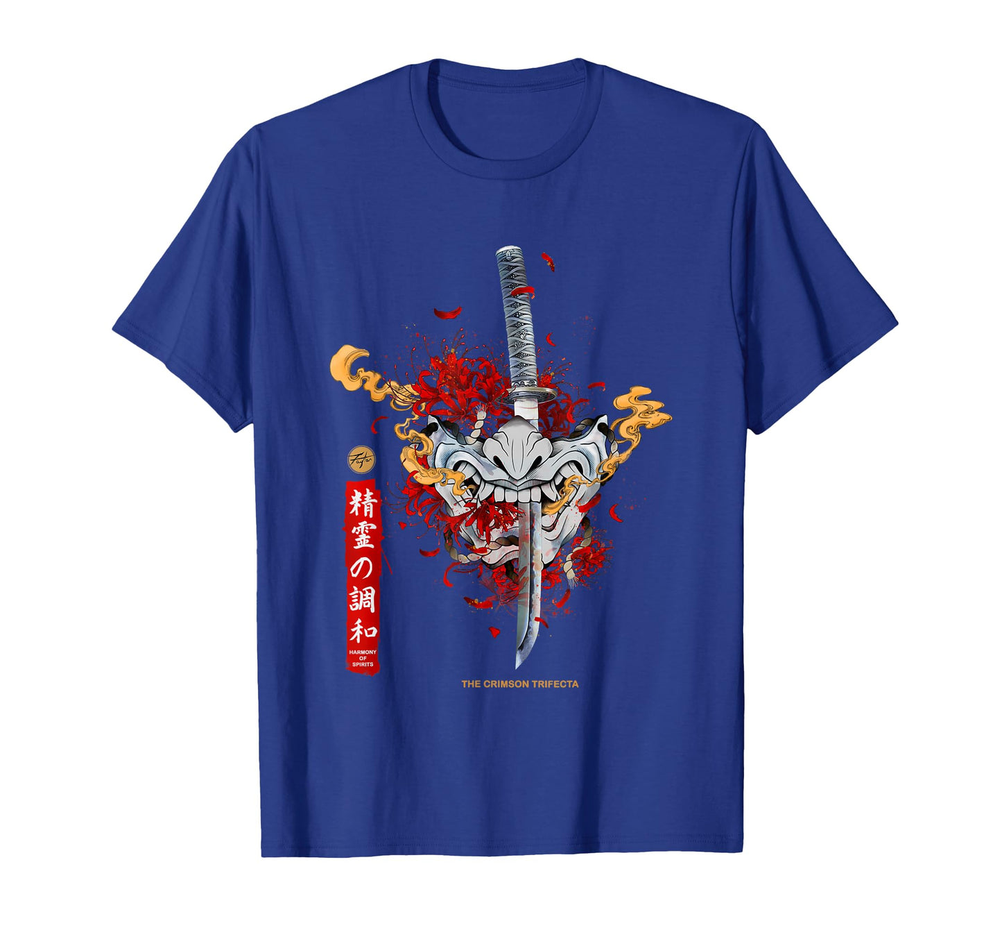 Red Spider Lily and Japanese Anime Retro Oni Samurai Mask T-Shirt