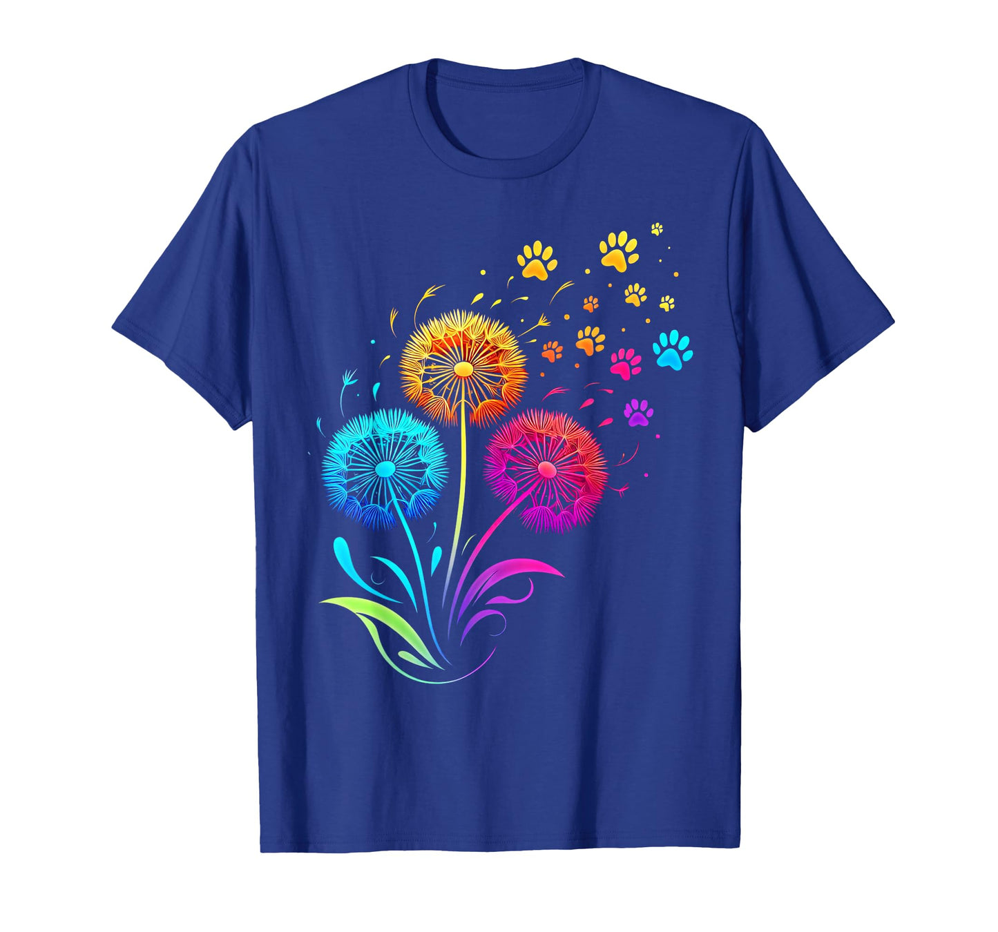 Cute Dog Paw Sunflower Dandelion Colorful Flowers Dog Paw T-Shirt