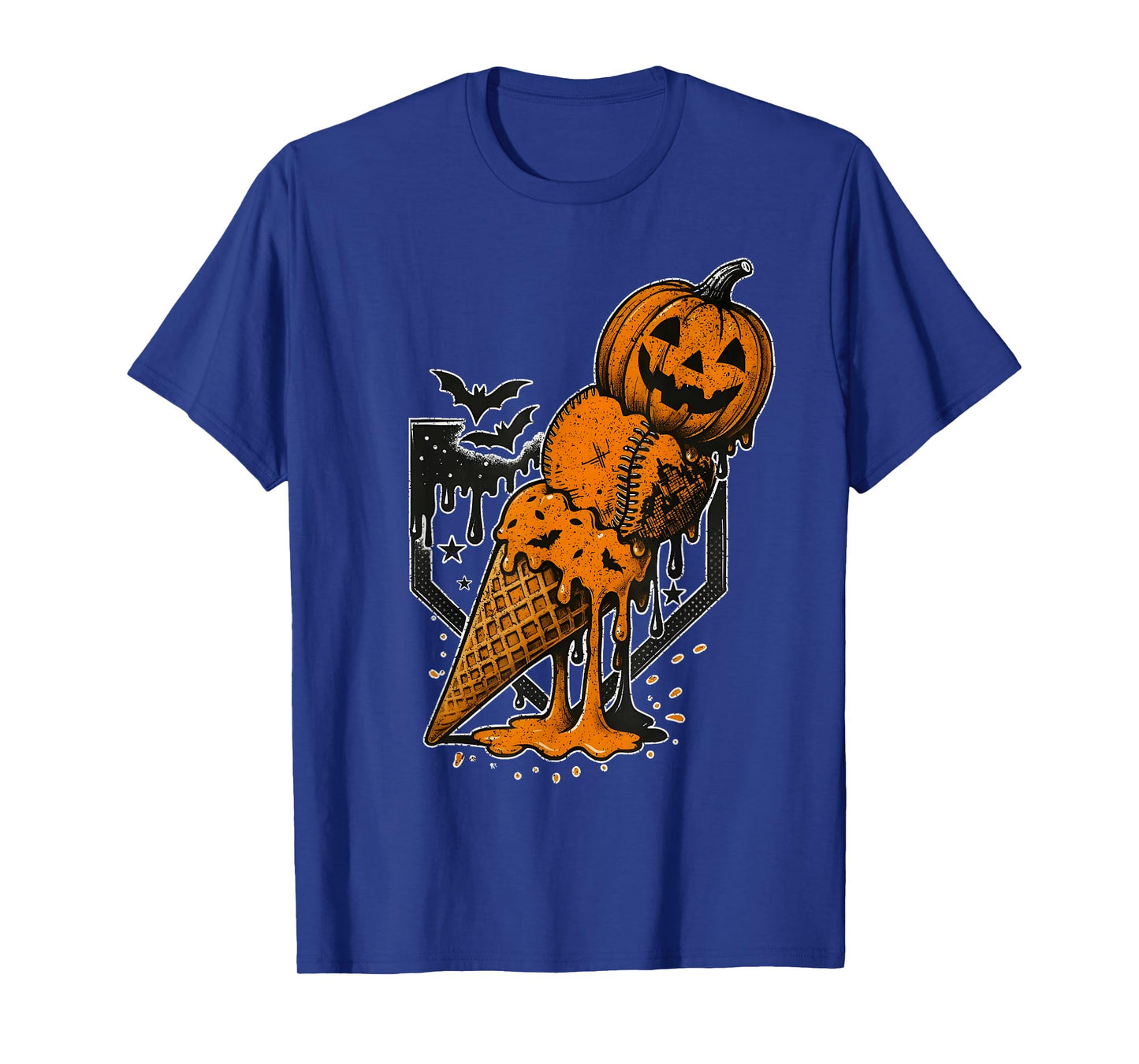 Pumpkin Ice Cream Cone Baseball Home Plate Halloween Season T-Shirt
