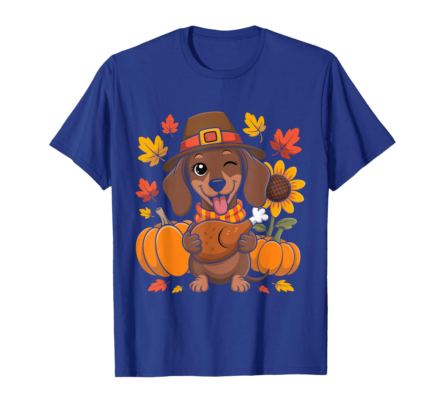 Dachshund Thanksgiving Dog Lovers Turkey Pumpkin Fall T-Shirt