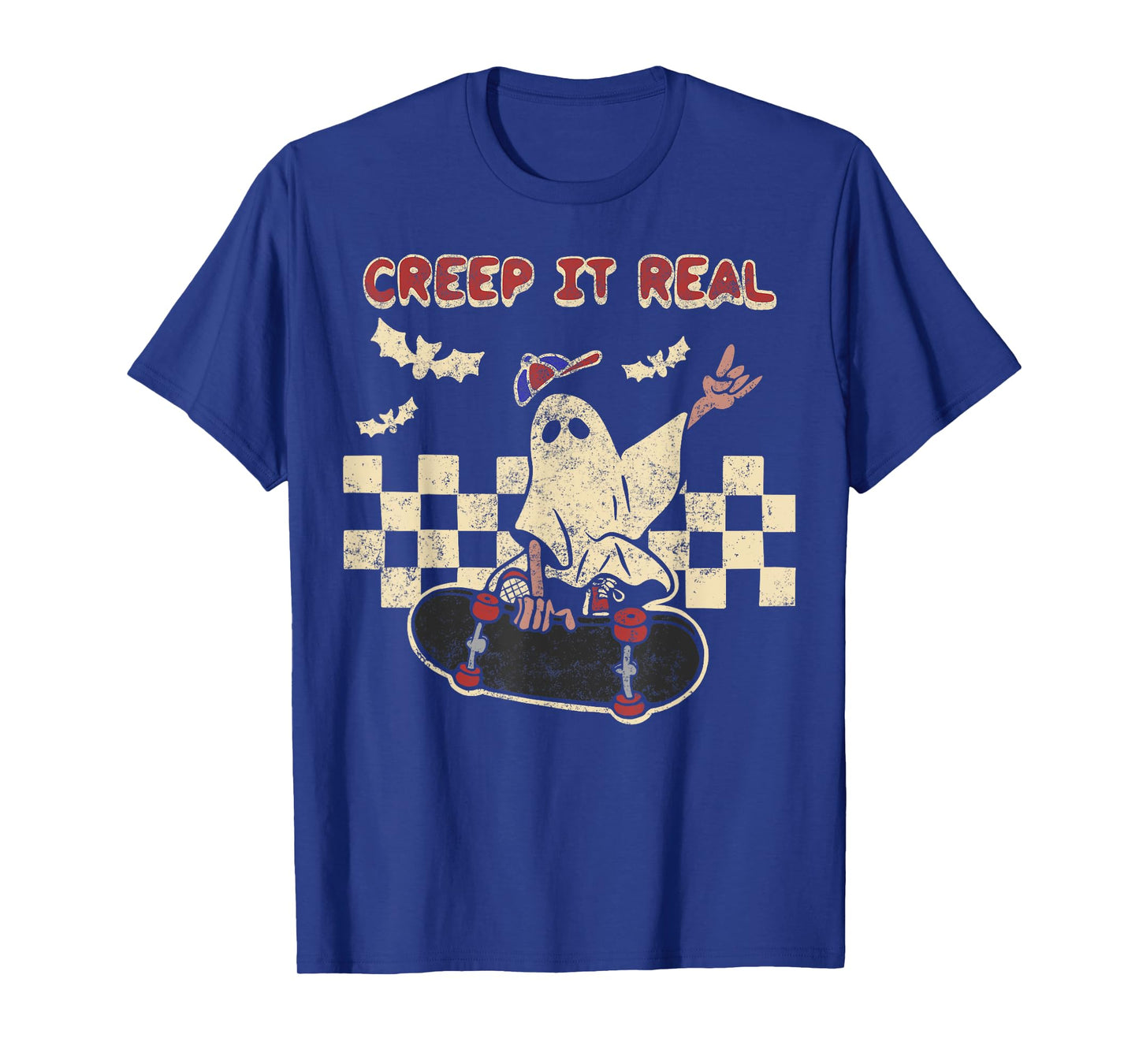 Halloween Boy Girl Retro Creep It Real Ghost on Skateboard T-Shirt