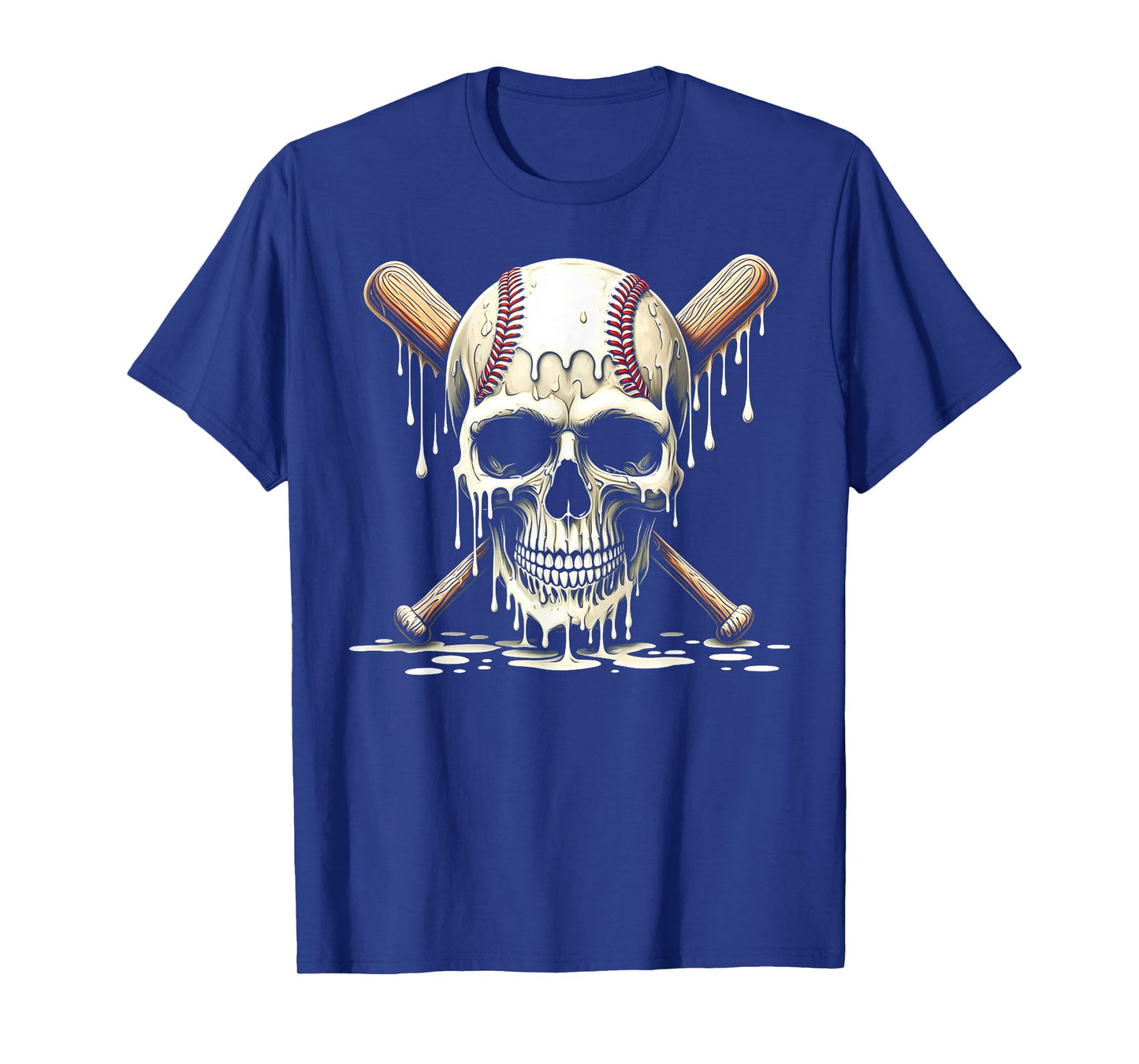 Baseball Skull and Bats Baseball Ice Cream Drip Halloween T-Shirt