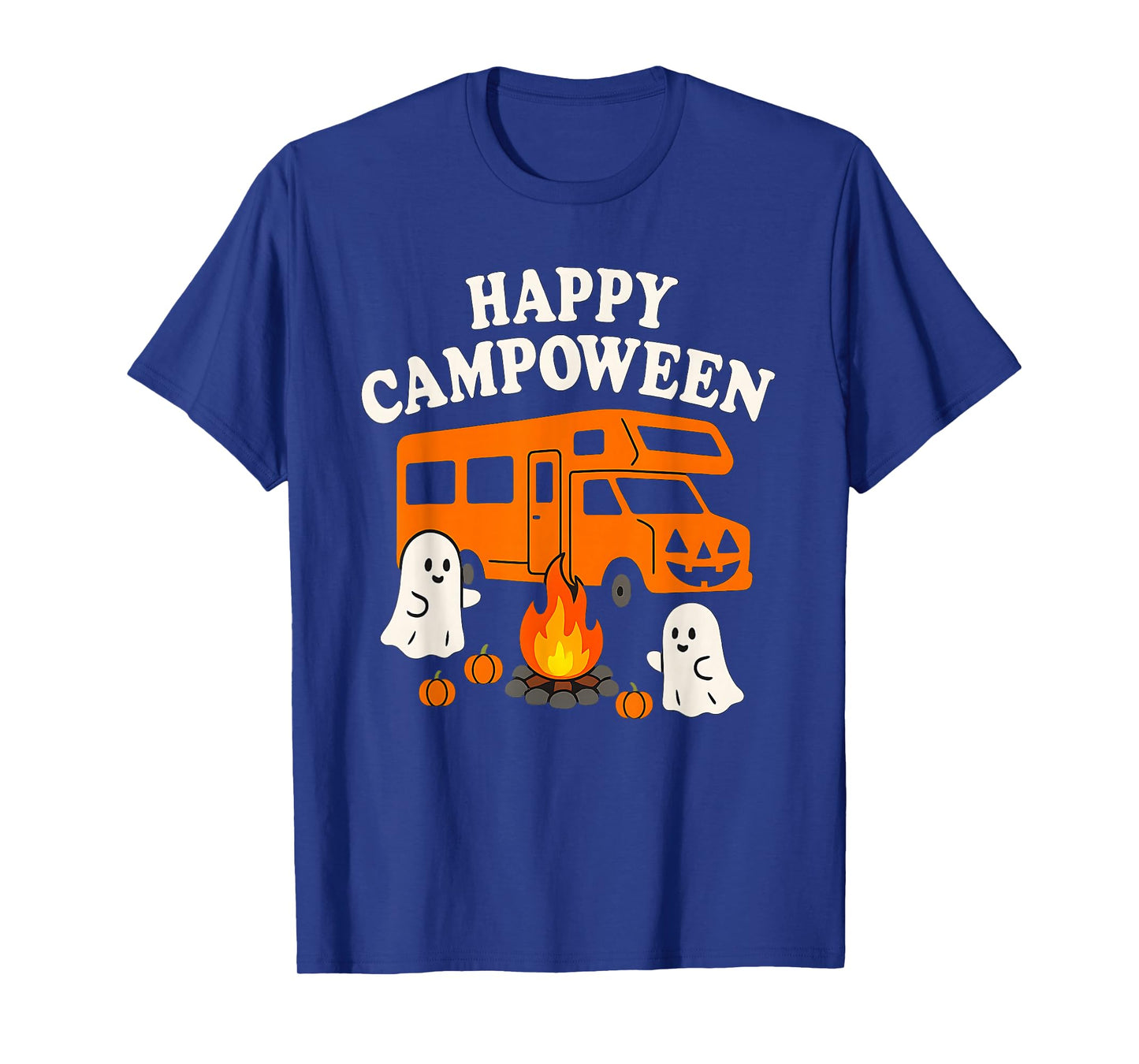 Happy Campoween Motorhome Pumpkin Halloween Ghost Campfire T-Shirt