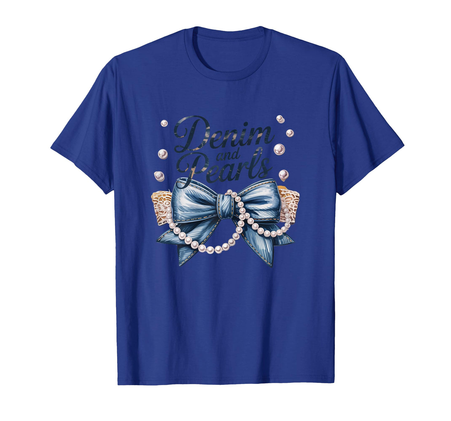 Denim and Pearls Coquette Bow Denim For Ladies Pearls T-Shirt