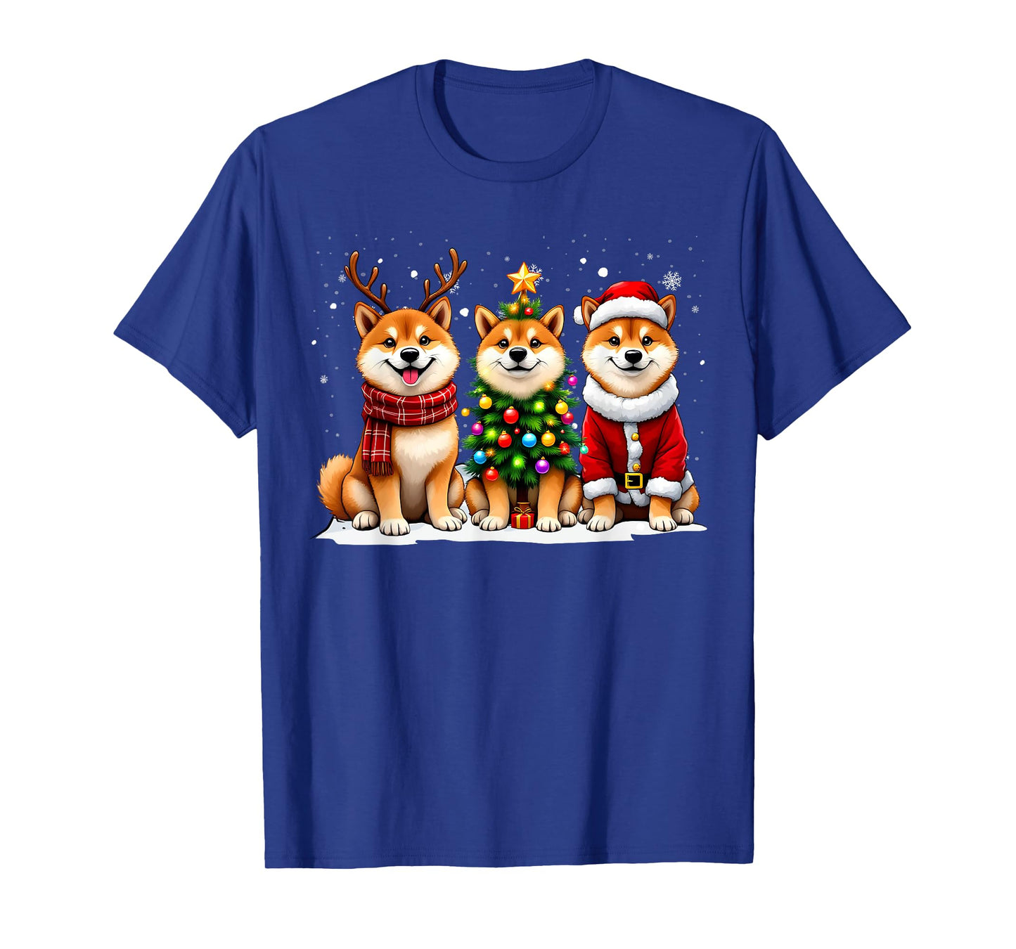 Retro Christmas Shiba Inu Santa Reindeer Dog Lover T-Shirt
