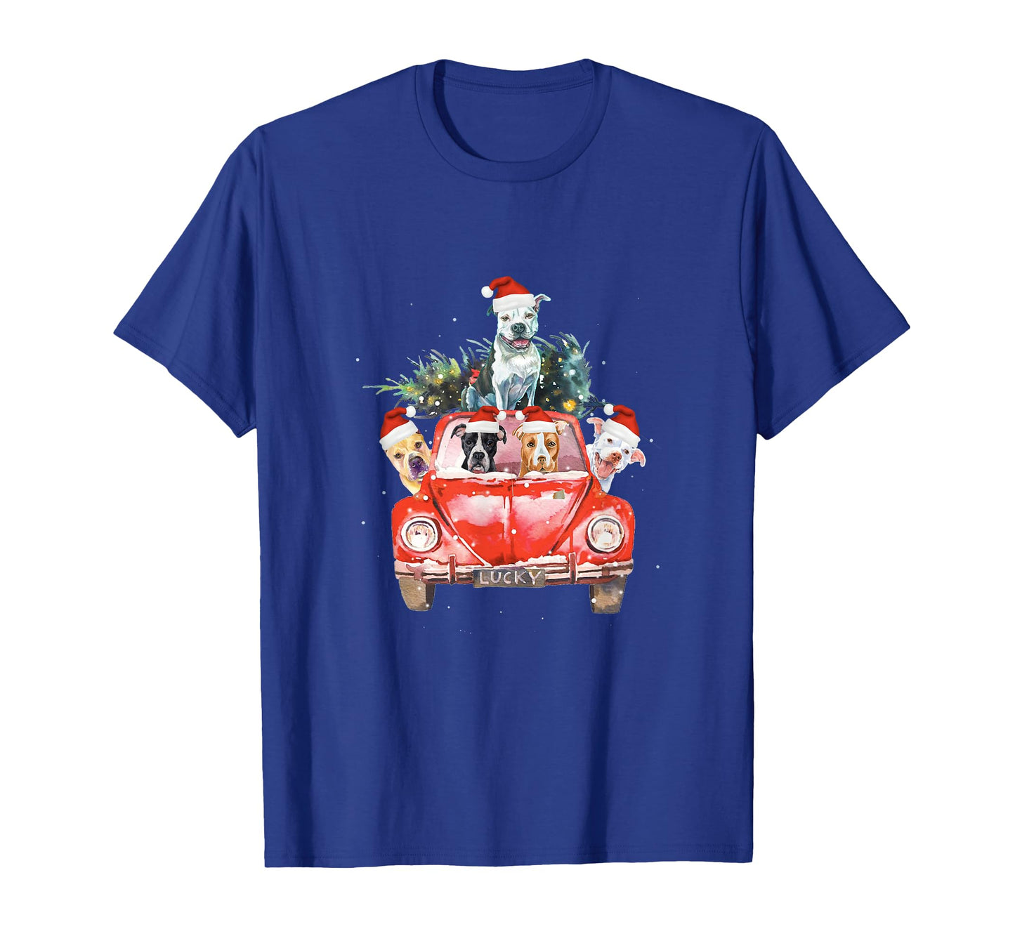 Pitbull Riding Red Truck Christmas Tree Santa Pitbull Xmas T-Shirt