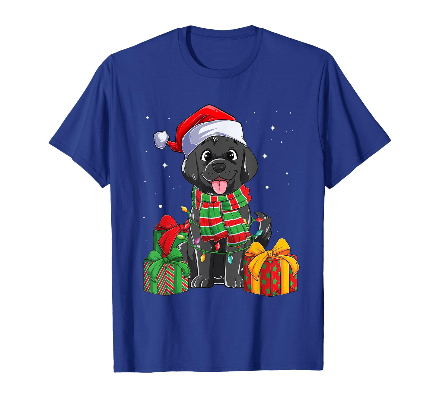 Black Labrador Retriever Christmas Lights Xmas Lab Dog Lover Men Women Kids T-Shirt