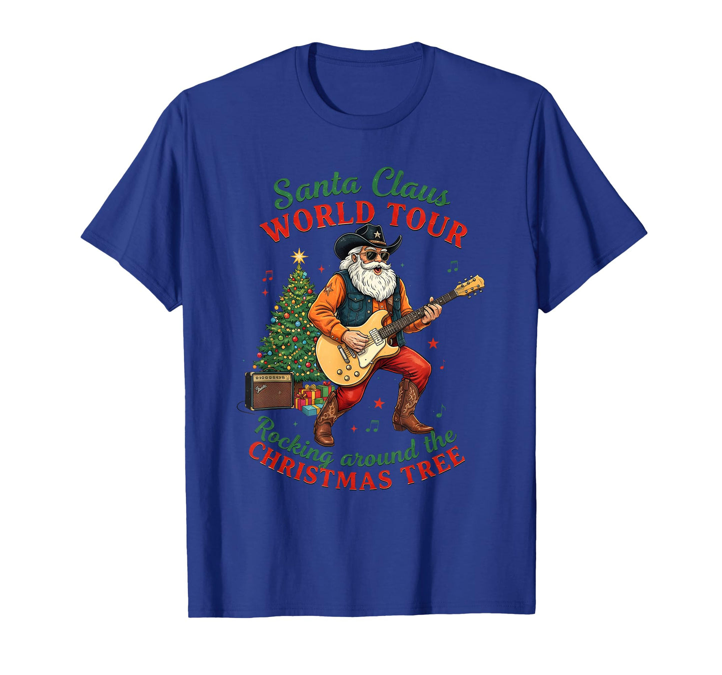 Santa Claus World Tour Rocking Around The Christmas Western T-Shirt