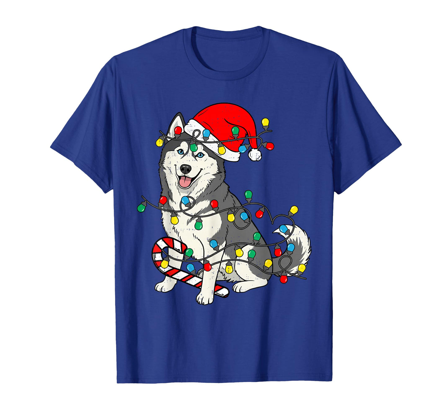Huskey Dog Christmas Lights Santa Pajama Xmas Pet Dog Lover T-Shirt