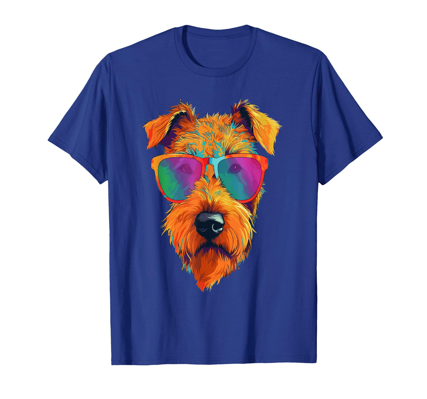 Colorful Pop Art Airedale Terrier Wearing Sunglasses Face T-Shirt