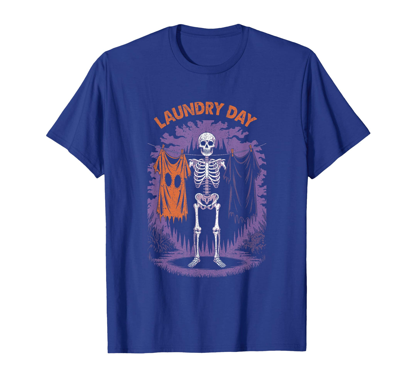 Skeleton Hanging Laundry with Ghost Sheet Funny Halloween T-Shirt