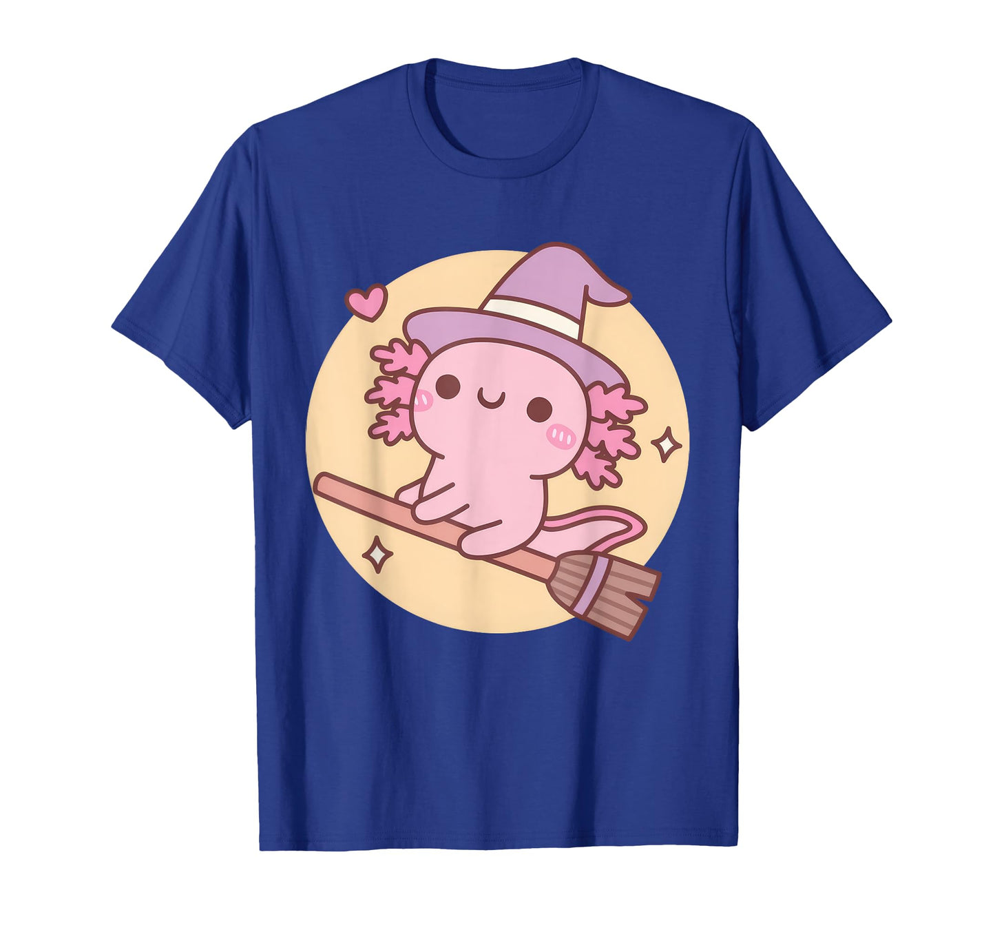 Cute Axolotl Witch Flying On A Broom Over The Moon Kids T-Shirt