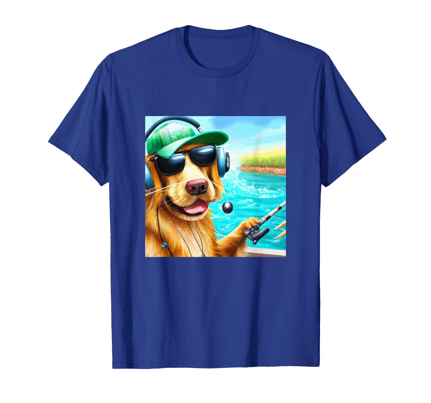 Fishing Shirt Men Boys Dad Kids Gift Golden Retriever Dog T-Shirt