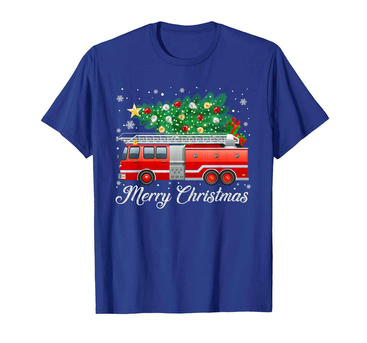 Firetruck Christmas Tree Funny Xmas Pajamas Firefighter T-Shirt