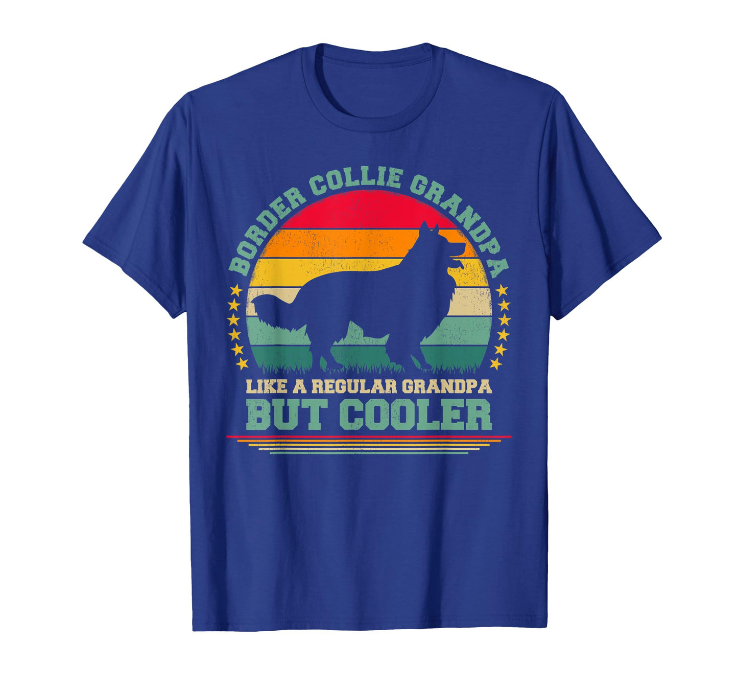 Mens Funny Vintage Retro Dog Border Collie Grandpa Father's Day T-Shirt