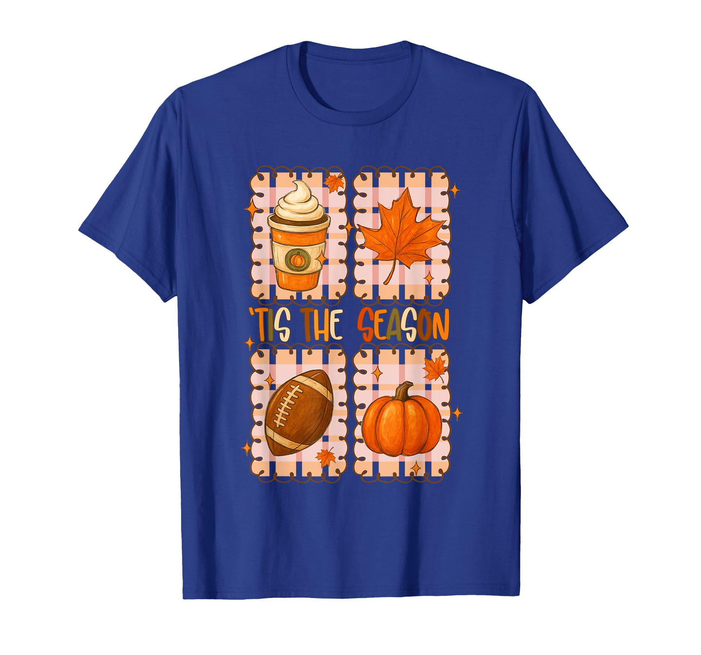 Tis The Season Fall Autumn Football Pumpkin Coffee Leaves T-Shirt
