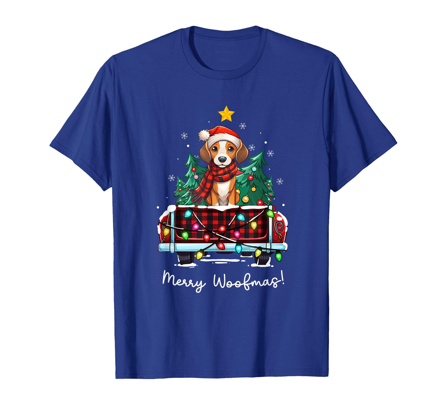 American Foxhound Christmas Dog Truck Plaid Funny Xmas Tree T-Shirt