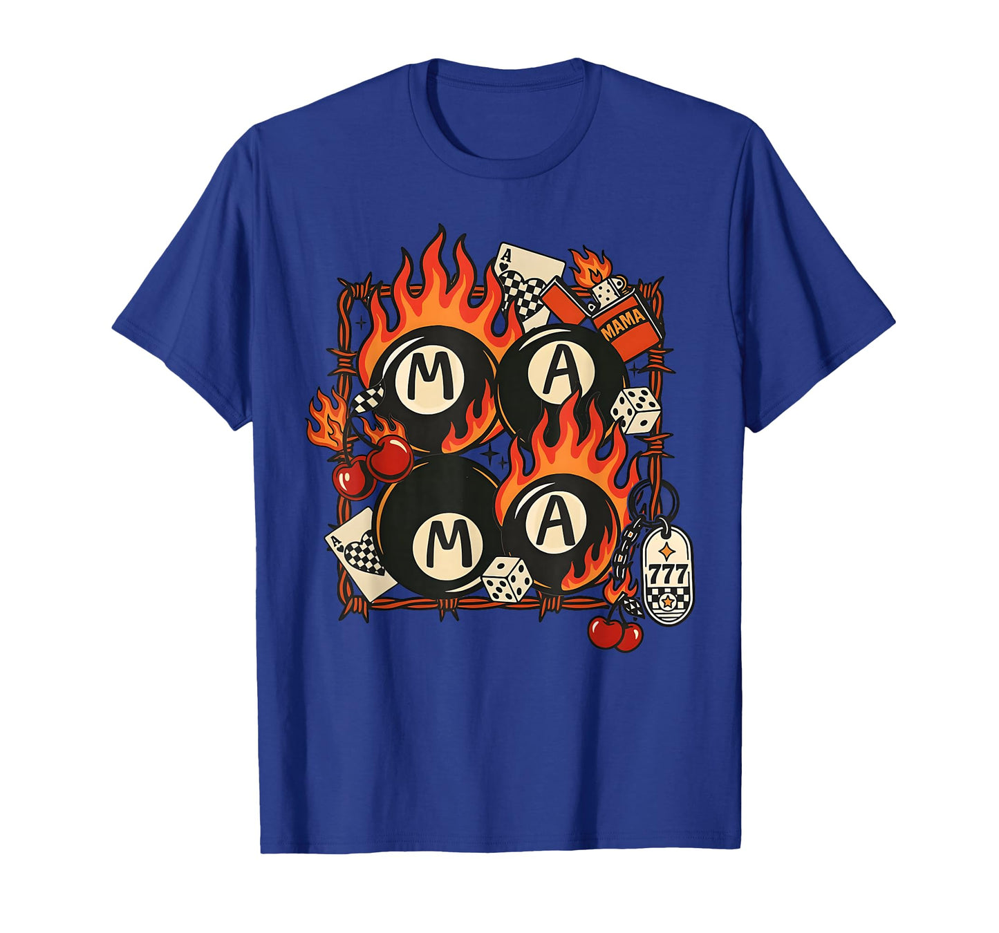 Mama Rockabilly Retro Tattoo Style Flame Dice Cherry T-Shirt