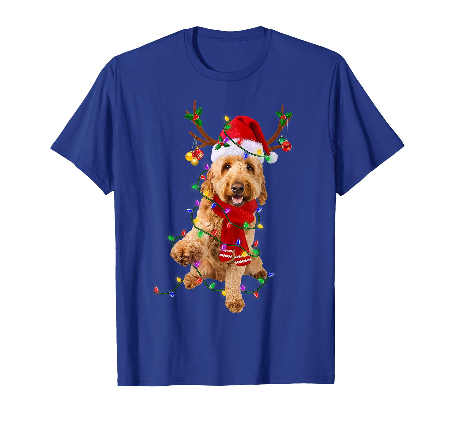 Funny Goldendoodle Dog Tree Christmas Lights Pajama Men Women Kids T-Shirt