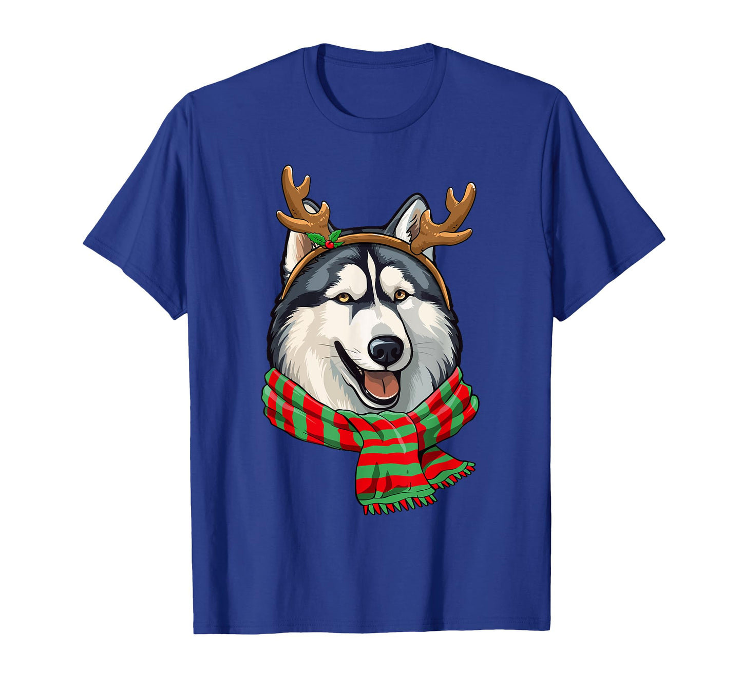 Siberian Husky Dog Christmas Reindeer Santa Hat Funny Xmas T-Shirt for Men Women Kids