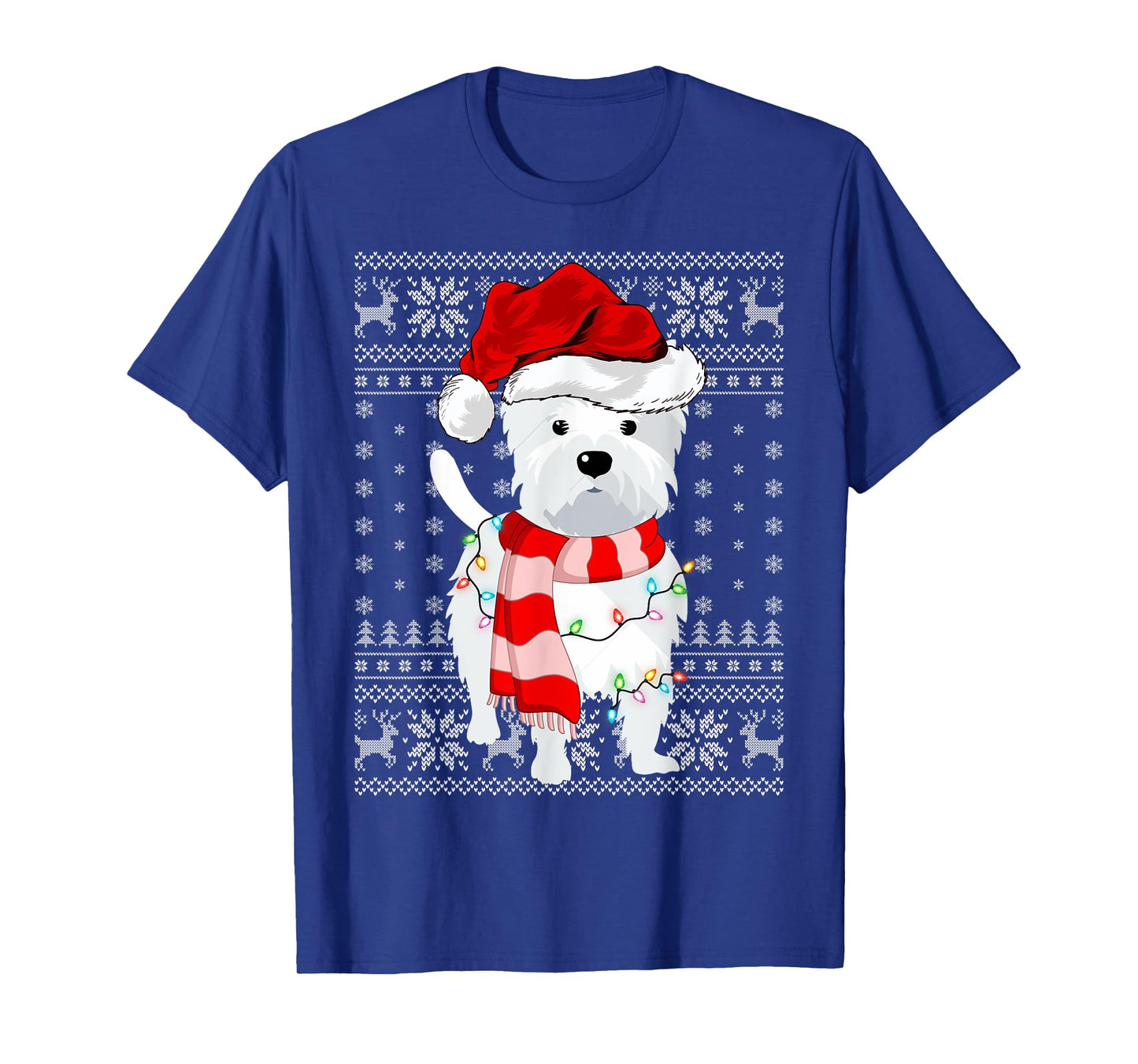 Ugly Sweater Xmas Lights Santa Hat Westie Dog Christmas Men Women Kids T-Shirt