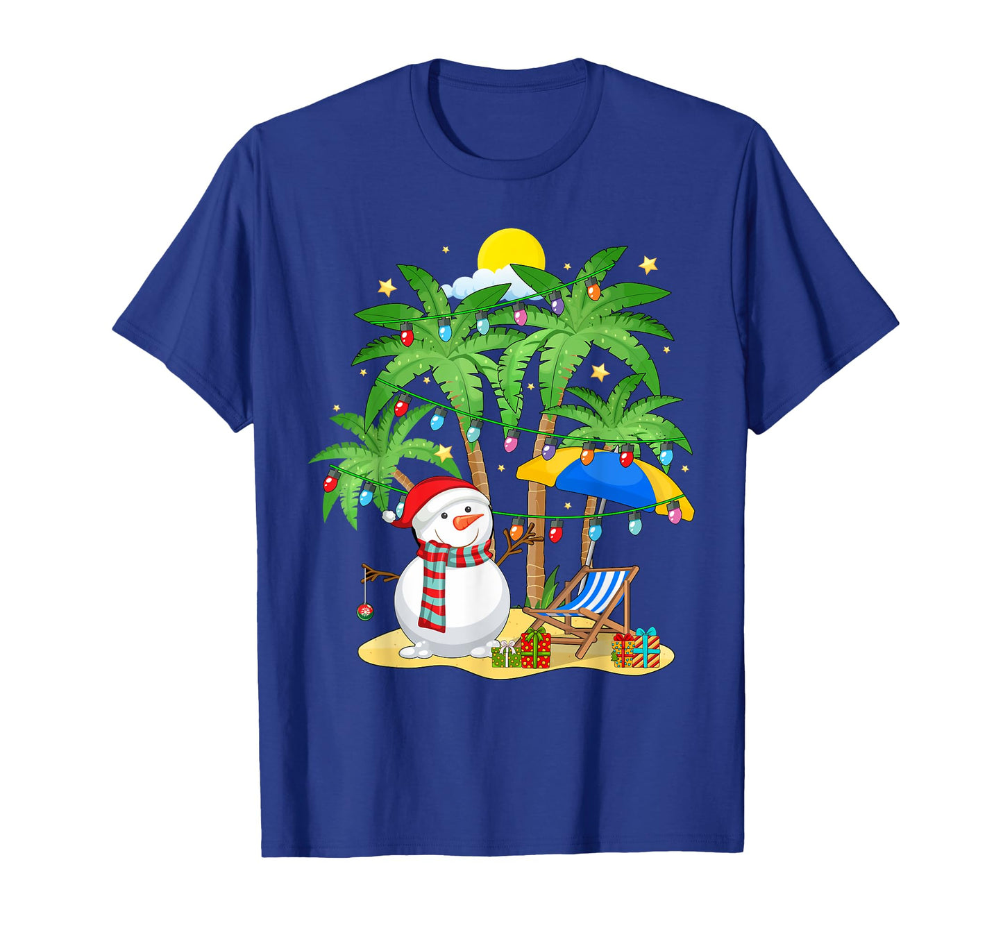 Christmas in July Snowman on Palm Tree Tropical Beach T-Shirt