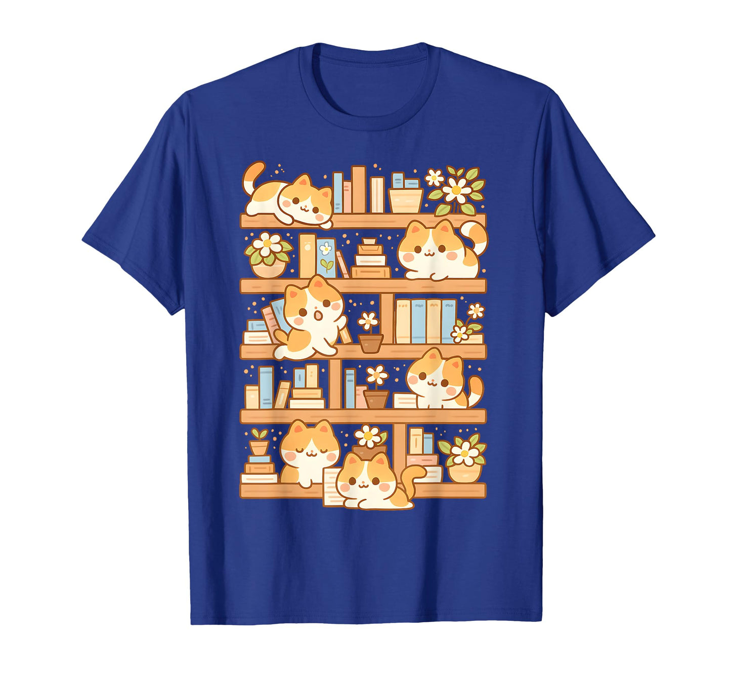 Kawaii Bookshelf Cat Readers Bookworms Librarian Books Lover T-Shirt