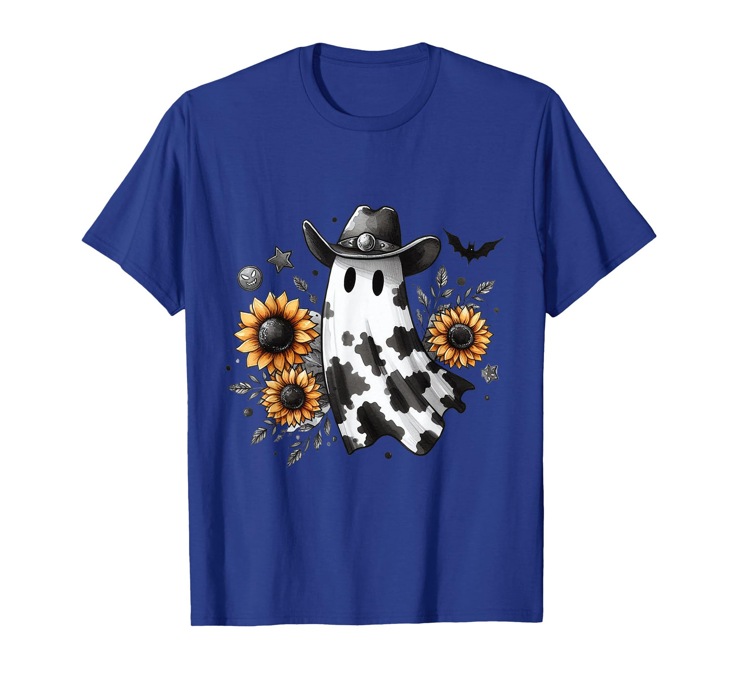 Cute Ghost in Cowboy Hat with Sunflowers Western Halloween T-Shirt